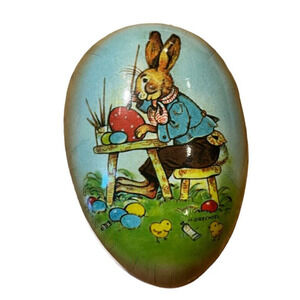 Vintage Paper Mache German Easter Egg Bunny Painting Eggs 4 1/2” Nestler